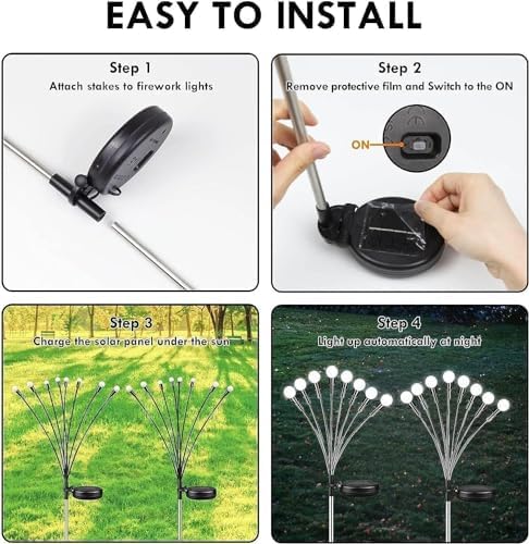 OZS 4Pack 32LED Solar Garden Lights - Solar Lights Outdoor, Solar Firefly Lights, Solar Swaying Light, Sway by Wind, Solar Fairy Lights Waterproof for Garden Patio Pathway Decoration(Cool White)-VerdiqueGarden
