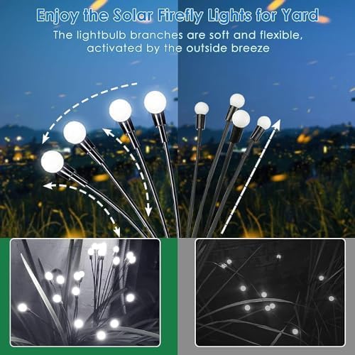 OZS Upgraded 2Pack Total 16LED Solar Christmas Lights - Solar Garden Lights Outdoor, Solar Firefly Lights, Sway by Wind, Solar Lights Outdoor Waterproof for Pathway Christmas Decoration(Cool White)-VerdiqueGarden