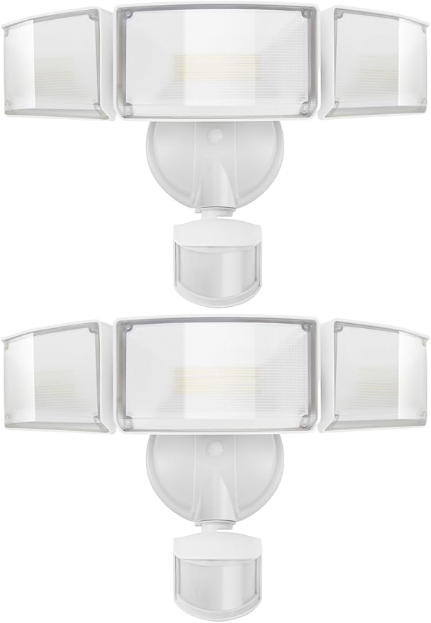 UME 2 Pack 5500LM LED Security Lights Motion Sensor Light Outdoor, 49W, 5000K Daylight, IP65 Waterproof, Dusk to Dawn, 3 Head Motion Detected Flood Light for Garage, Yard, Porch (White)-VerdiqueGarden