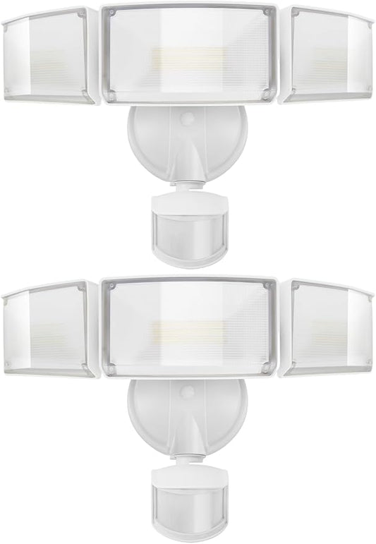 UME 2 Pack 5500LM LED Security Lights Motion Sensor Light Outdoor, 49W, 5000K Daylight, IP65 Waterproof, Dusk to Dawn, 3 Head Motion Detected Flood Light for Garage, Yard, Porch (White)-VerdiqueGarden
