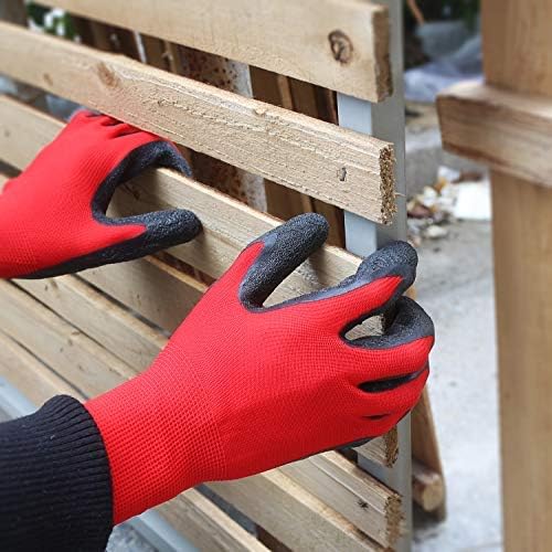 Evridwear Crinkle Latex Rubber Hand Coated Safety Work Gloves for Men Women General Multi Use Construction Warehouse Gardening Assembly Landscaping (XS-Size) Red 120 Pairs Pack-VerdiqueGarden