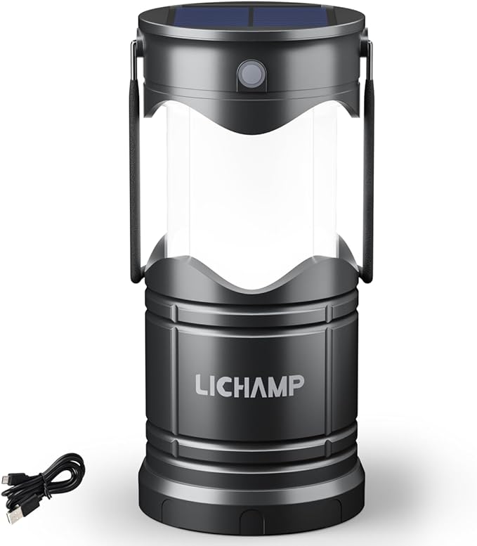 Lichamp 1-Pack Solar Camping Lantern, USB Rechargeable LED Lanterns Battery Powered Pop Up Flashlight Lamps with Three Modes Power for Power Outages Hurricane Supplies Emergency Indoor & Outdoor-VerdiqueGarden