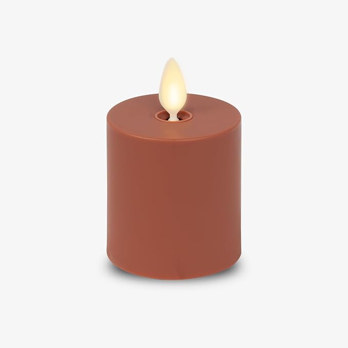 Luminara Outdoor Votive Flameless LED Candle, Baked Clay 2" x 3.2", Moving Flame Battery Operated Timer Remote Ready IPX4 Matte Plastic Finish-VerdiqueGarden