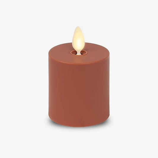 Luminara Outdoor Votive Flameless LED Candle, Baked Clay 2" x 3.2", Moving Flame Battery Operated Timer Remote Ready IPX4 Matte Plastic Finish-VerdiqueGarden