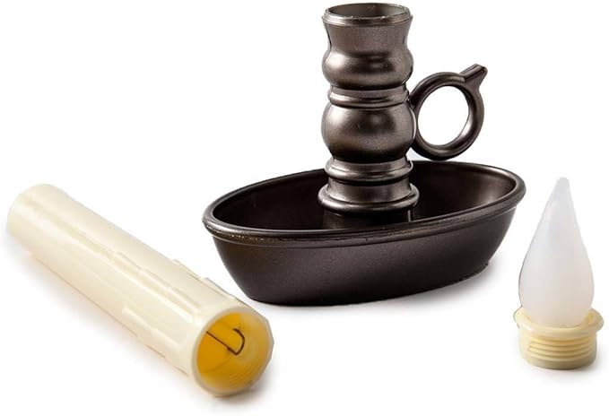 Set of 4 AA Battery Operated Window LED Candle Lamps, Auto Timer, Long Lasting Yellow Flame Bulbs Never Need Replacing, Plastic Construction, Home Accents Holiday Lights, Bronze Base, 9 1/2 H-VerdiqueGarden