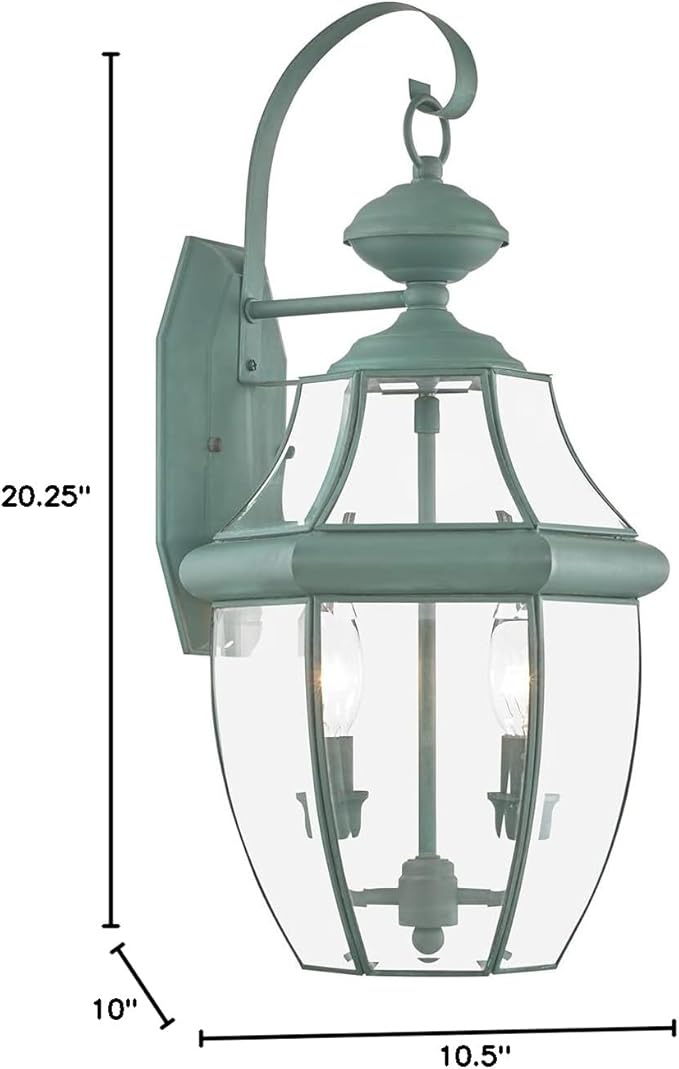 Livex Lighting 2251-06 Outdoor Wall Lantern with Clear Beveled Glass Shades, Verdigris-VerdiqueGarden