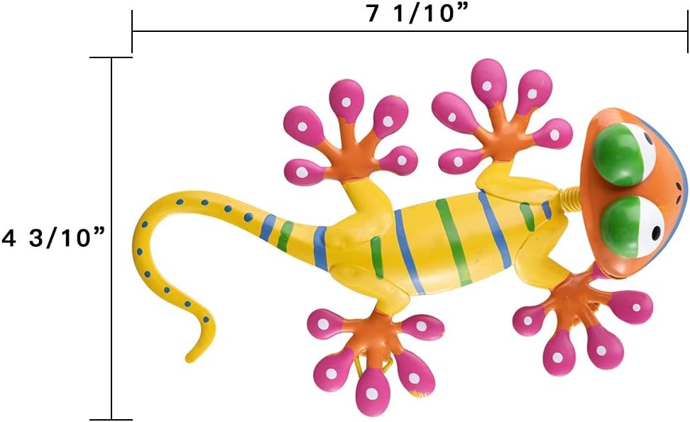 hogardeck Metal Gecko Outdoor Wall Decor, 4 Pack Lizard Art Garden Sculptures & Statues with Shaking Head Spring Decor for Front Yard Fence Patio-VerdiqueGarden