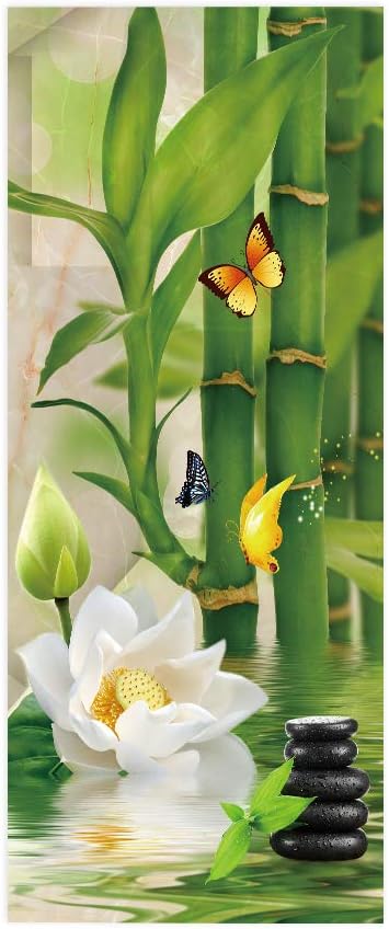 3D Bamboo Door Stickers - Peel & Stick - Waterproof & Washable - Matt Finish - Modern Style - Green - Bamboo Floral - 37.4" x 82.7"-VerdiqueGarden