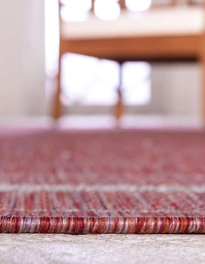 Unique Loom Outdoor Border Collection Area Rug - Soft Border (2' 7" x 10' Runner, Rust Red/ Ivory)-VerdiqueGarden