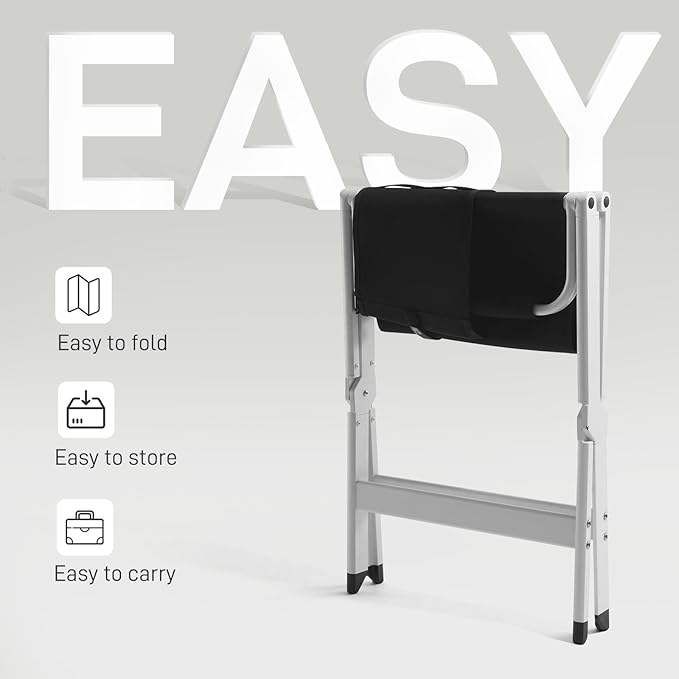 EVER ADVANCED Aluminum Directors Chair, Folding Studio Movie Chairs Camping Event Vendor Chair, 19" Seat Height Black Fabric/White Frame, Support 350lbs-VerdiqueGarden