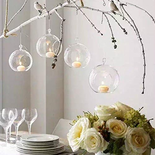24 Pcs 3.15"/ 8cm Hanging Glass Tealight Holder Globe, Package Improved Plant Terrariums Glass Orbs Air Plants Tea Light Candle Holders, Home Decor Indoor Outdoor Garden (With 2 Holes, 20 Pcs + 4 Pcs)-VerdiqueGarden