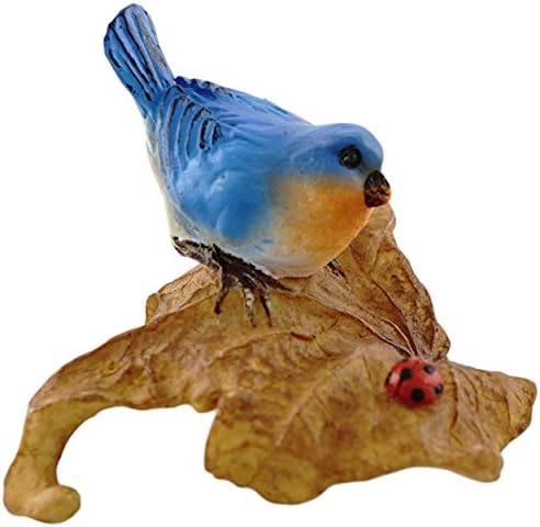 Top Collection Miniature Fairy Garden and Terrarium Statue, Bluebird on Leaf with Ladybug-VerdiqueGarden