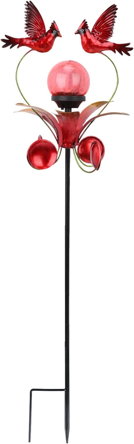 VCUTEKA Cardinal Solar Lights Outdoor Metal Garden Stake Waterproof Crackle Glass Globe Garden Decor Cardinal for Pathway, Lawn, Patio, Yard-VerdiqueGarden