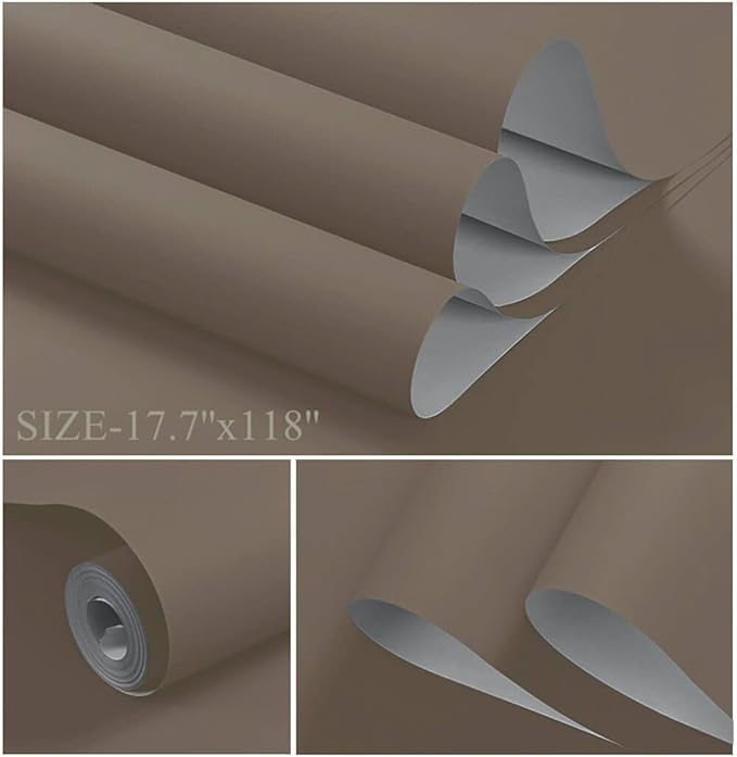 Dimoon 78.7''x17.7'' Etoupe Peel and Stick Wallpaper Contact Paper Modern Self Adhesive Wall Paper Removable Renter Friendly Textured Solid Color Shelf Cabinet Vinyl Roll (78.7''x17.7'',Etoupe)-VerdiqueGarden