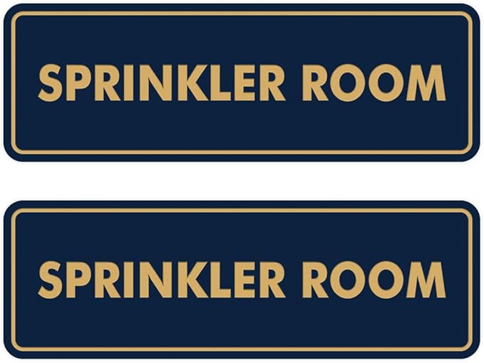 Signs ByLITA Standard Sprinkler Room Sign (Navy Blue/Gold) - Medium 2 Pack-VerdiqueGarden