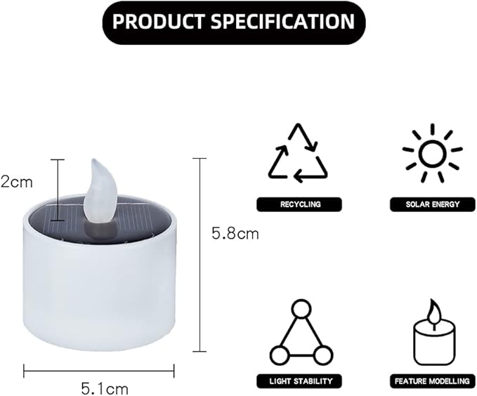 Solar Candle Lights,Flameless Candle Lights,Solar Rechargeable Tea Wax lamp,6 flameless Candle Light, Suitable for Wedding, Valentine's Day, Halloween, Christmas (Small Solar Candle)-VerdiqueGarden