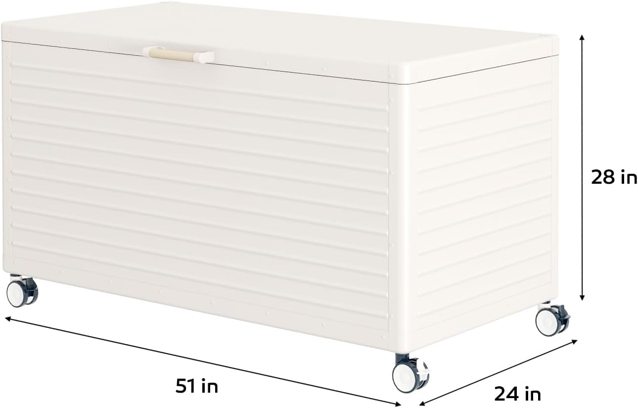 134 Gallon Outdoor Storage Box Waterproof with Wheels, Metal Deck Box for Patio Furniture, Garden Tools, Outdoor Cushion, Latte-VerdiqueGarden