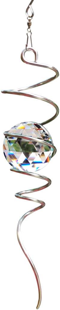 FONMY Gazing Ball Spiral Tail -Decorative Wind Spinner Sun Catcher 11 inch Tail and 2 inch Clear Crystal Orb. Indoor Outdoor Garden Decoration -13 inch Height-VerdiqueGarden