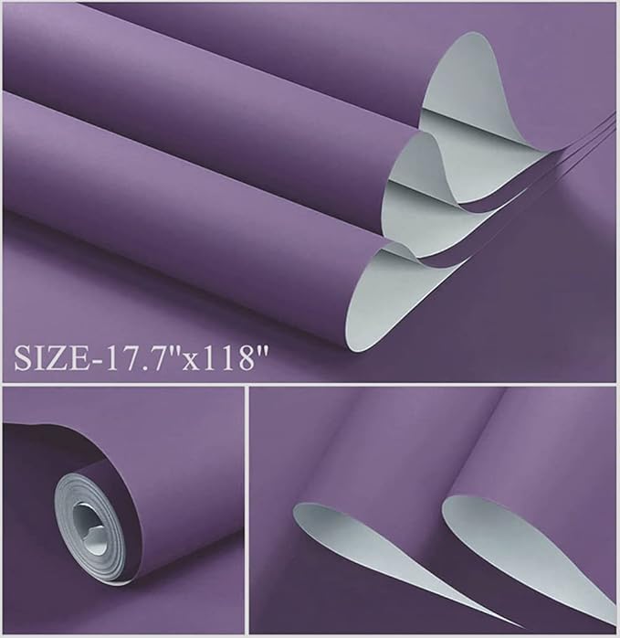 Dimoon 78.7''x17.7'' Purple Peel and Stick Wallpaper Contact Paper Modern Self Adhesive Wall Paper Removable Renter Friendly Textured Solid Color Shelf Cabinet Vinyl Roll (78.7''x17.7'',Dark Purple)-VerdiqueGarden