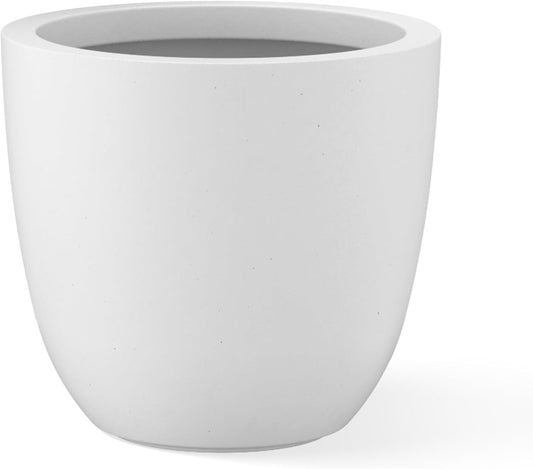 Kante 10 Inch Dia Round Concrete Planter, Indoor Outdoor Large Plant Pot with Drainage Hole and Rubber Plug for Home Patio Garden, Pure White-VerdiqueGarden