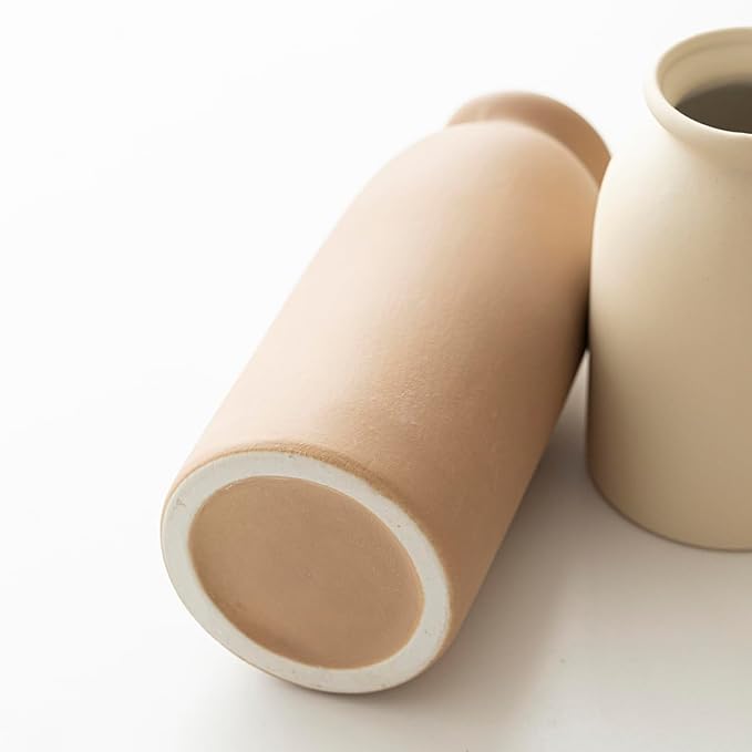 Ceramic Vase Set-3, Small Flower Vases for Decor, Modern Boho Farmhouse Style, Decorative Vases for Pampas Grass & Dried Flowers, Distressed Finish (Earth Tone)-VerdiqueGarden