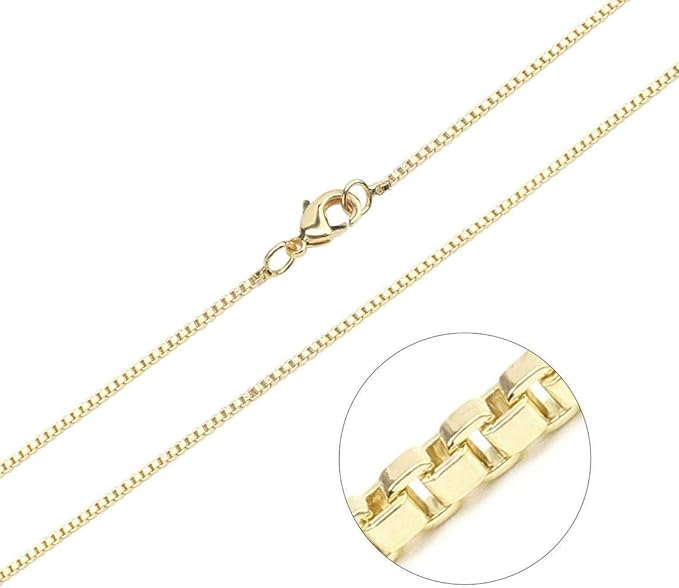 ALEXCRAFT Wholesale 6PCS 14K Gold Plated Brass Box Chain Necklace Bulk for Jewelry Making (18 inch)