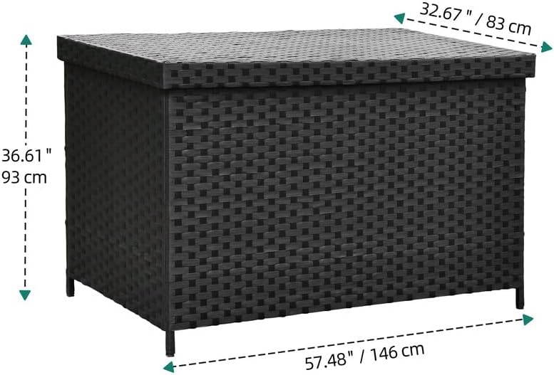YITAHOME 230 Gallon Wicker Deck Box, XXL All-Weather Outdoor Storage Box, Rattan Storage Bin for Patio Furniture, Outdoor Cushions, Pool Storage and Garden Tools - Black-VerdiqueGarden