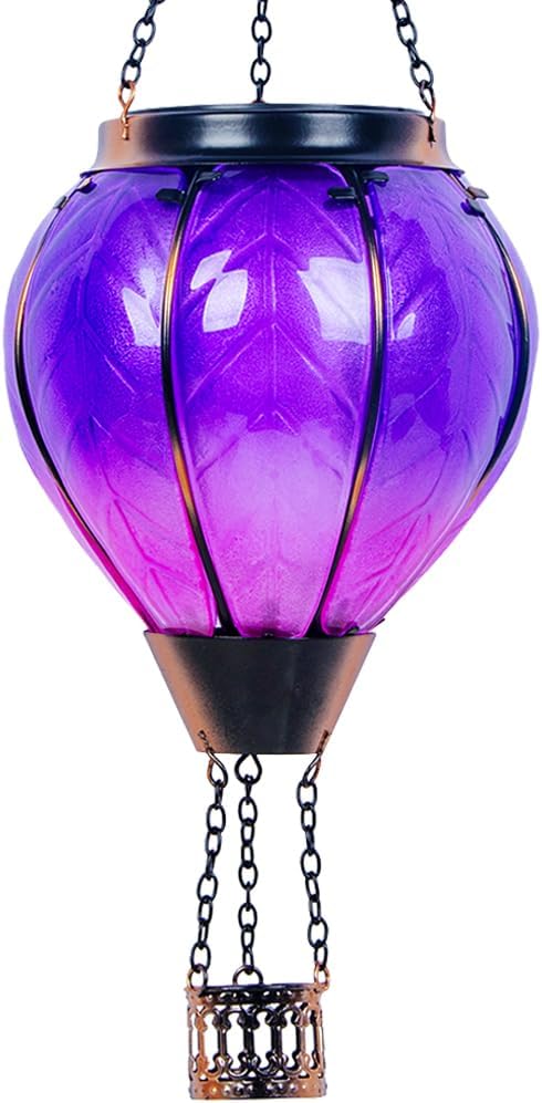Starsoul Purple Hot Air Balloon Solar Lantern with Flickering Flame Light Glass Solar Powered Hot Air Balloon Lamp Waterproof Hanging Hot Air Balloon Led Lights-VerdiqueGarden