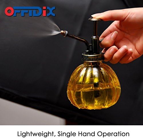 OFFIDIX Yellow Glass Watering Can Indoor, 6.3" Tall Vintage Style with Bronze Plastic Top Pump One Hand Spray Bottle-VerdiqueGarden