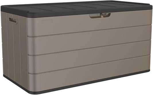 100 Gallon Plus Outdoor Storage Box Waterproof Lockable Resin Deck Box Large, Patio Storage Bin for Pool Accessories Cushion Furniture, Garden Tools, UV-Resistant Outside Delivery Brown-VerdiqueGarden