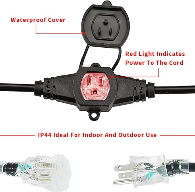 30FT 14 Gauge Multi Outlet Extension Cord, 5 Evenly Spaced Weatherproof Outlets, Great for Stage Backdrops, Landscape Garden Lighting，Christmas Decorations ETL-VerdiqueGarden