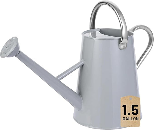 1.5 Gallon Watering Can for Outdoor Plants,Large Metal Plant Watering Pot with Removable Spout,Flower Garden Water Can Watering Pot,Galvanized Steel Watering Can with Stainless Steel Handles，Grey-VerdiqueGarden