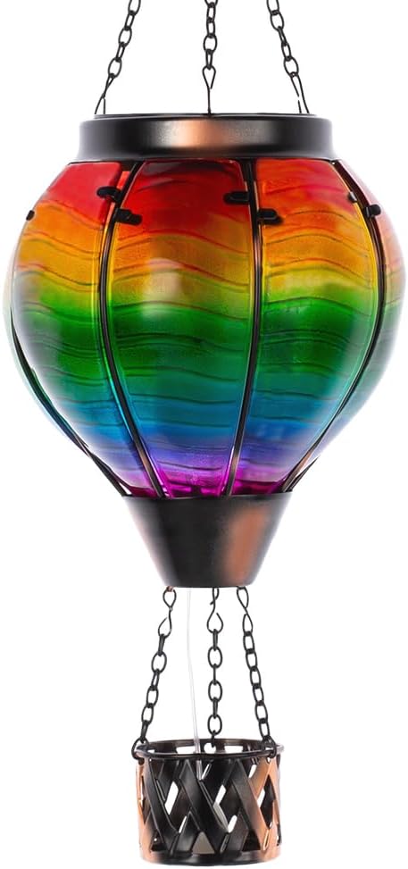 Starsoul Solar Hot Air Balloon Lantern with Flame Multi-Color Hot Air Balloon Lantern with Candle Holder Metal & Glass Hanging Garden Light Waterproof Outdoor Lantern Decor-VerdiqueGarden