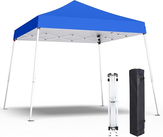 10x10 Pop Up Canopy, 300D Silver Coated Blue Fabric Outdoor Gazebo, Beach Tent Slant Legs with Storage Bag,Easy Up Sun Shade Shelter Tents with 8x8 Top Cover for Patio,Party-VerdiqueGarden