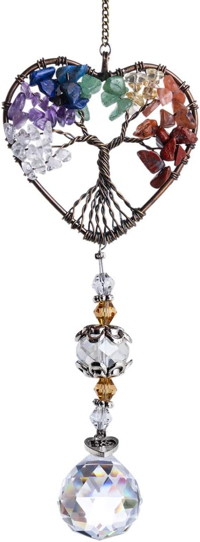 H&D HYALINE & DORA Suncatcher Window Hanging Tree of Life Heart Shaped Crystal Ball Prism Drop Pendant-VerdiqueGarden