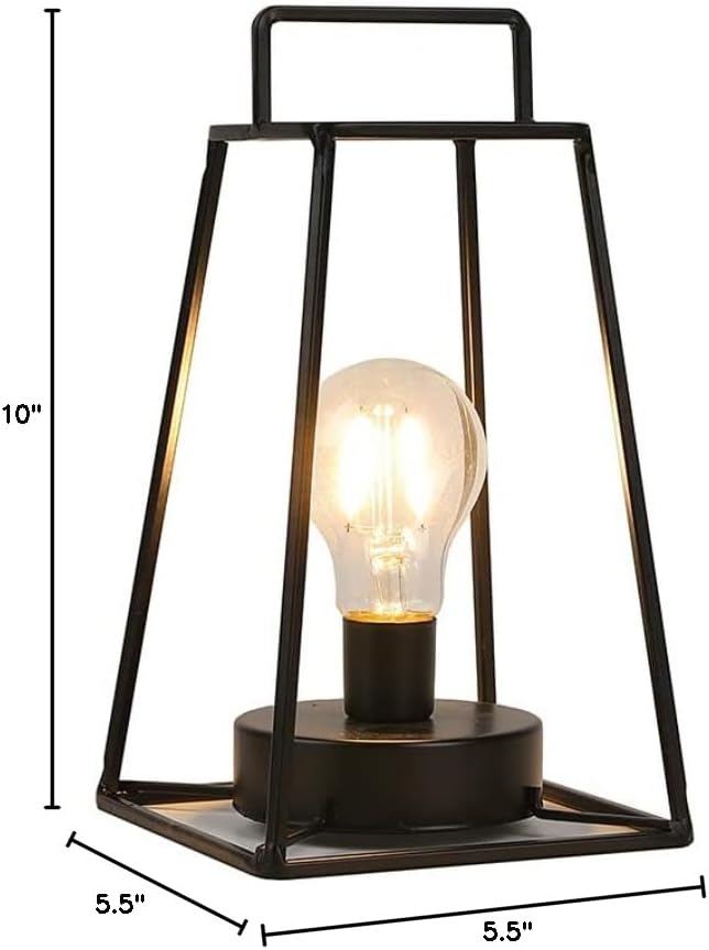 JHY DESIGN Retro Style Geometric Table Lamp 10''High Simple Iron Art Cordless Lamp Battery Powered Lamp with 6-Hours Timer Feature Cage Wireless Lamp for Balcony Party Indoor Outdoor(Short, Black)-VerdiqueGarden