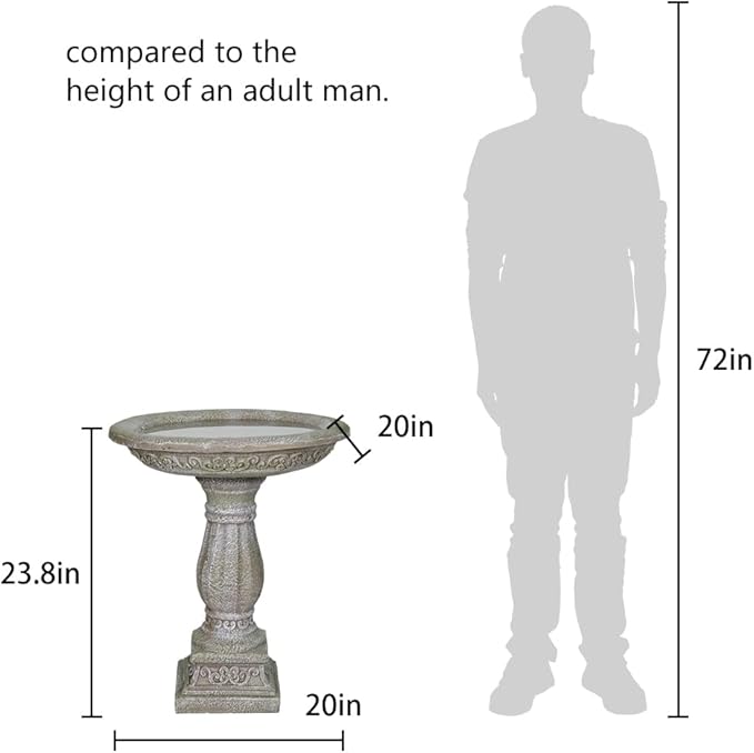 20”Dia.X 23.8”Tall Outdoor Birdbath with Pedestal - Modern Garden Birdbaths Outdoor Decor for Bird Spa & Birdfeeder, Floor Bird Baths for Garden Patio, Yard, Lawn-VerdiqueGarden
