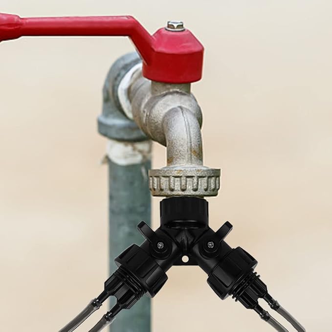 1/4 Inch Drip Irrigation Tubing to Faucet Adapter Connector, 2 Way Y Splitter for 3/4" Inch Garden Hose to 1/4 Inch Drip Irrigation Hose-VerdiqueGarden