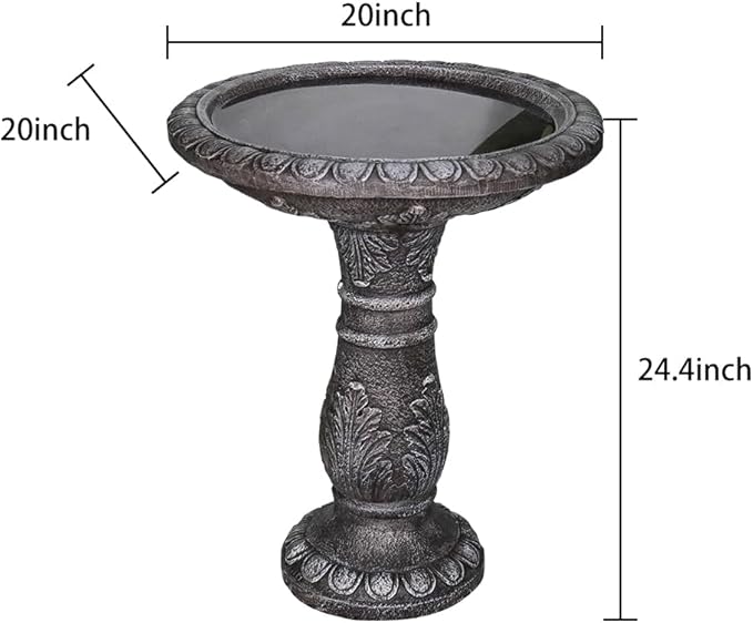 SKYFIRE 24.4" H Cement Bird Bath for Garden- Fibre Reinforced Concrete Bird Baths for Outdoors, Large Size Vintage Carved Pedestal Birdbath for Patio, Yard, Lawn -20”Dia. X 24.4”H Bird Fountain-VerdiqueGarden