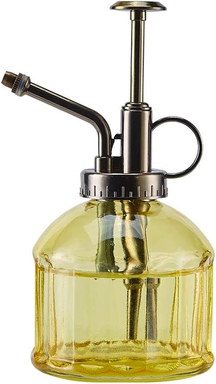Glass Plant Mister Spray Bottle, 6.5" Tall Vintage Plant Spritzer Sprayer Mister, Succulent Watering Bottle with Top Pump, Small Glass Watering Can for Indoor Outdoor Houseplant - Yellow-VerdiqueGarden