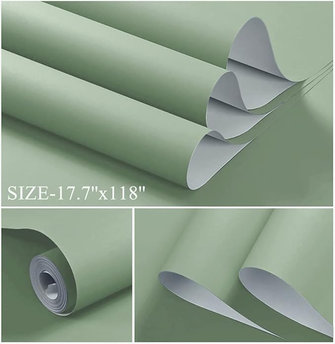 Dimoon 118"x15.7" Peppermint Light Green Peel and Stick Wallpaper Cyan Thicken Waterproof Contact Paper Solid Green Gray Wall Paper Self Adhesive Wallpaper Removable Shelf Drawer Liner Vinyl Roll-VerdiqueGarden