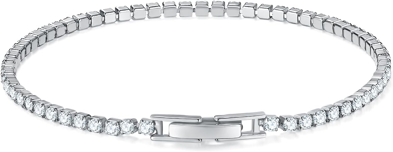 MINDDHA 14K Gold/White Gold Plated Cubic Zirconia Tennis Bracelet | Silver, Gold Bracelets for Women | Elegant CZ Tennis Bracelet for Women, Thin, Dainty, & Classic, Size 6-8 Inch