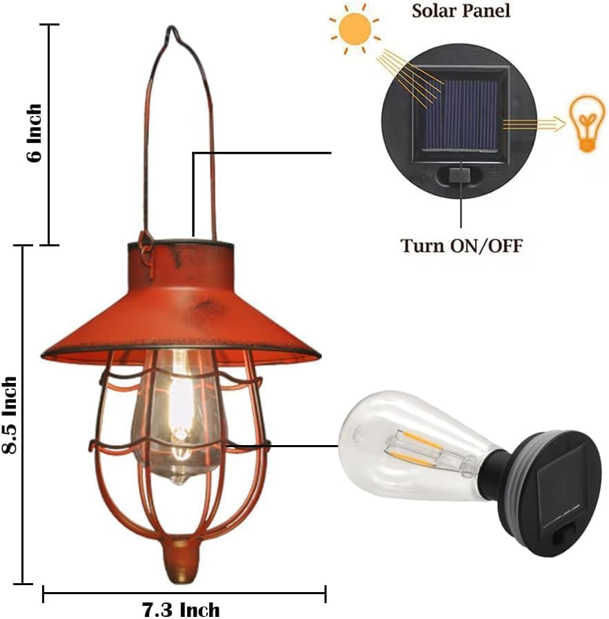 YAKii 6 Pack Solar Lantern Hanging Waterproof Outdoor Metal Solar Lamp with Warm White Light Decorate for Yard Garden Pathway Patio Porch (Red)-VerdiqueGarden
