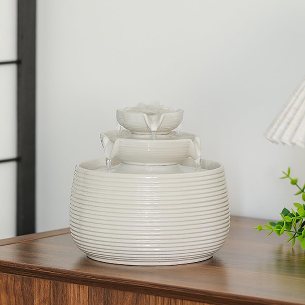 Outdoor and Indoor Water Feature Fountain Waterfall Tabletop Desktop mini Ceramic Garden Fountain (White A170)-VerdiqueGarden