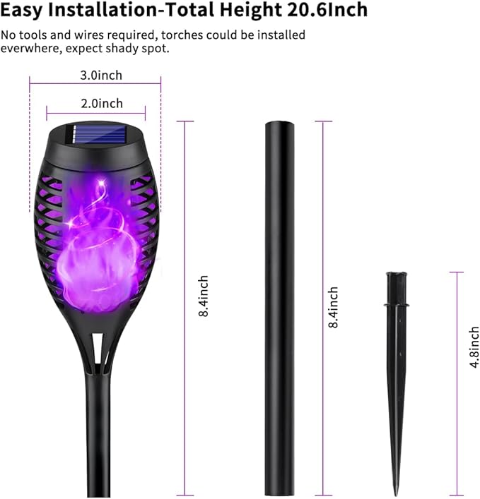 8Pack Halloween Decorations Outdoor, Halloween Solar Lights with Purple Flame for Halloween Decor, Waterproof Halloween Lights Outdoor, Solar Pathway Lights for Lawn Outside Halloween Yard Decorations-VerdiqueGarden