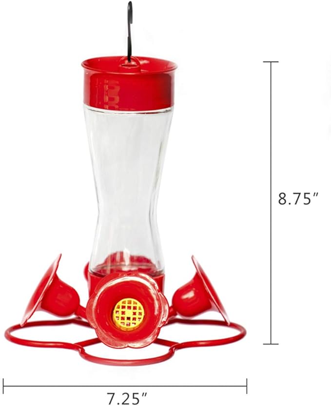Nature's Rhythm Bird Feeder 4 bee Guard Plastic Feeding Port 8oz Glass Pinch Waist Hummingbird Feeder,1pcs-VerdiqueGarden