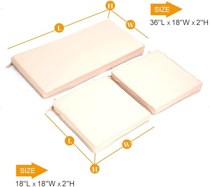 3-Pack Outdoor Patio Furniture Replacement Cushion Set–High-Elastic Sponge Cushions Fit 4-Piece Wicker Rattan Sofa, Loveseat & Chairs, 36x18x2 & 18x18x2, Waterproof, Fade-Resistant (Khaki)-VerdiqueGarden
