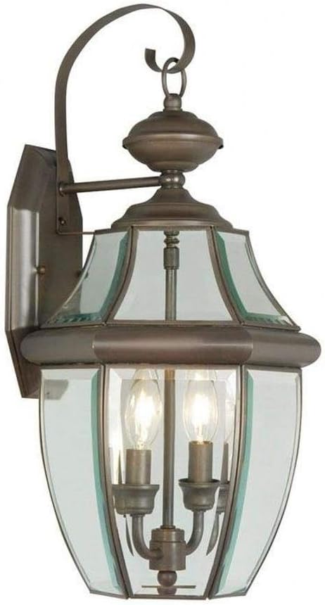 Livex Lighting 2251-07 Monterey 2 Light Outdoor Bronze Finish Solid Brass Wall Lantern with Clear Beveled Glass, 20.25" x 10.5" x 20.25"-VerdiqueGarden