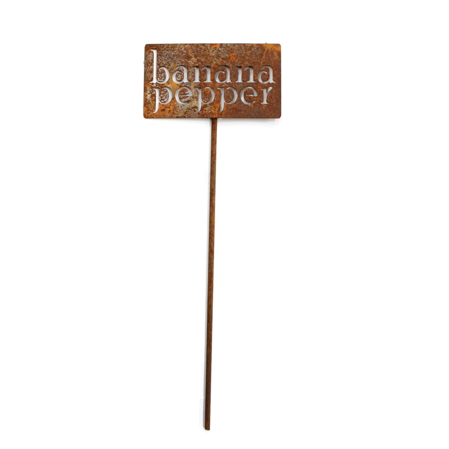 Classic Metal Garden Markers 19 Inches Tall (banana pepper, Naturally Rusted)-VerdiqueGarden