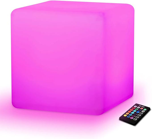 Mr.Go 12-inch Rechargeable Magic LED Light Cube Stool with Remote Control Fun Mood Lamp Soothing Night Light Decorative Lighting for Home Kids Bedside Bedroom Nightstand Nursery Pool Party-VerdiqueGarden